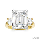 1 Ctw Tri-Mount Emerald Shape Center Round Cut Diamond Semi Mount Engagement Ring in 14K Yellow and White Gold